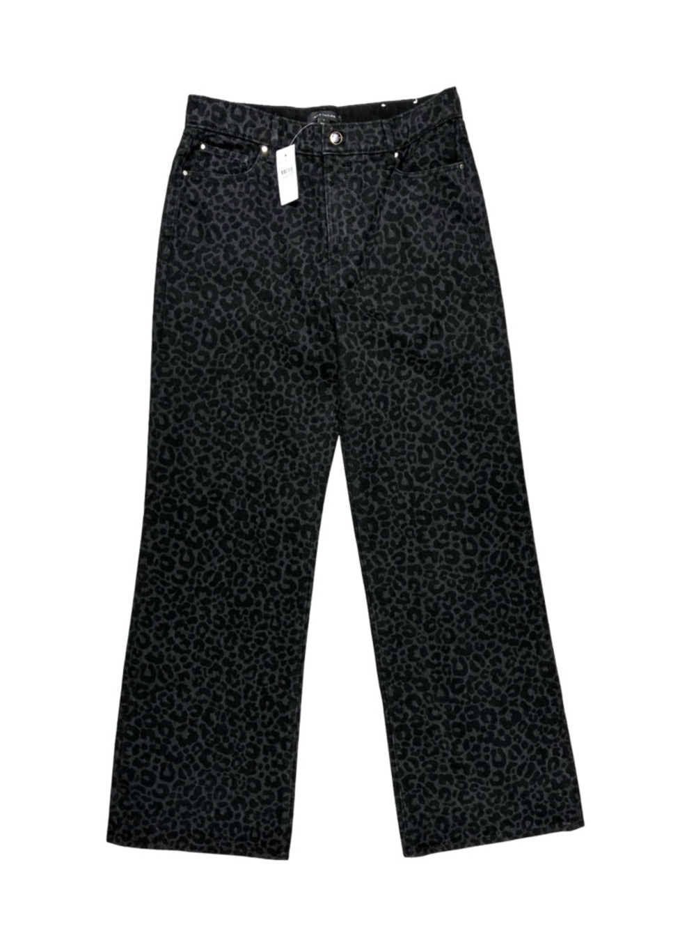 Ann Taylor Black Cheetah Print High Rise Wide Leg Jeans